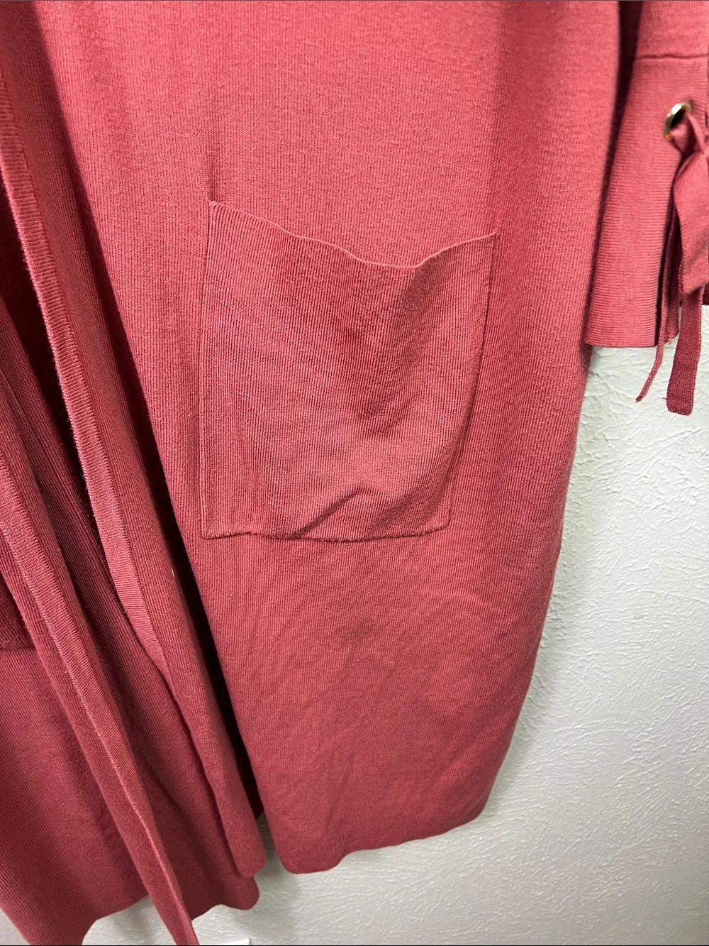 Belle Kim Gravel Mauve Open Front 3/4 Tie Sleeve Long Cardigan Sweater 2X
